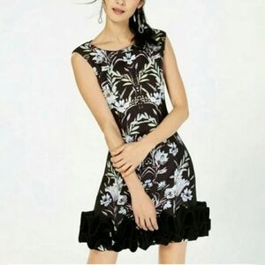 Donna Ricco New York Size 4 Floral Dramatic Ruffle Bottom Cocktail Dress